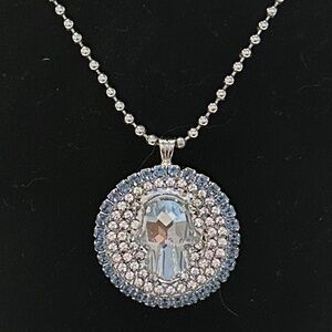 REBEKAH PRICE - Light Sapphire Encircled Crystal Pendant Silver Necklace